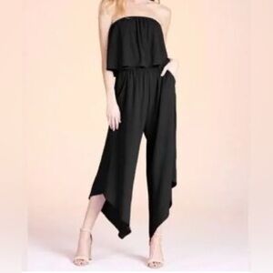 KLD Navy Strapless Wide Leg Flowy Jumpsuit - size L